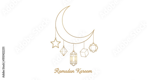 Crescent Moon with Hanging Ornaments Illustration.