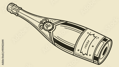 Elegant HandDrawn Champagne Bottle Illustration for Celebrations.