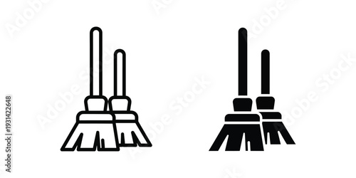 Broom Icon Set Cleaning Service