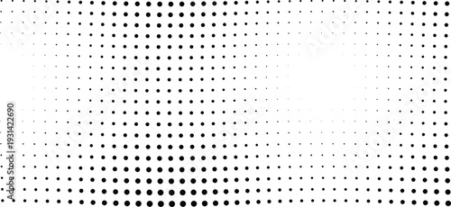 Gradual progression of black halftone dots forms a horizontal focal band across a bright white background