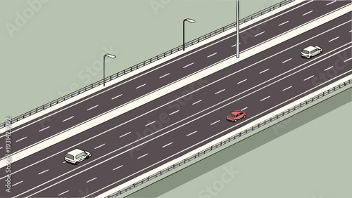 Isometric View of a Modern Highway with Cars.