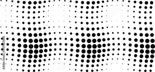 Wavy black halftone dots form an engaging monochromatic pattern with dynamic visual flow on a white canvas