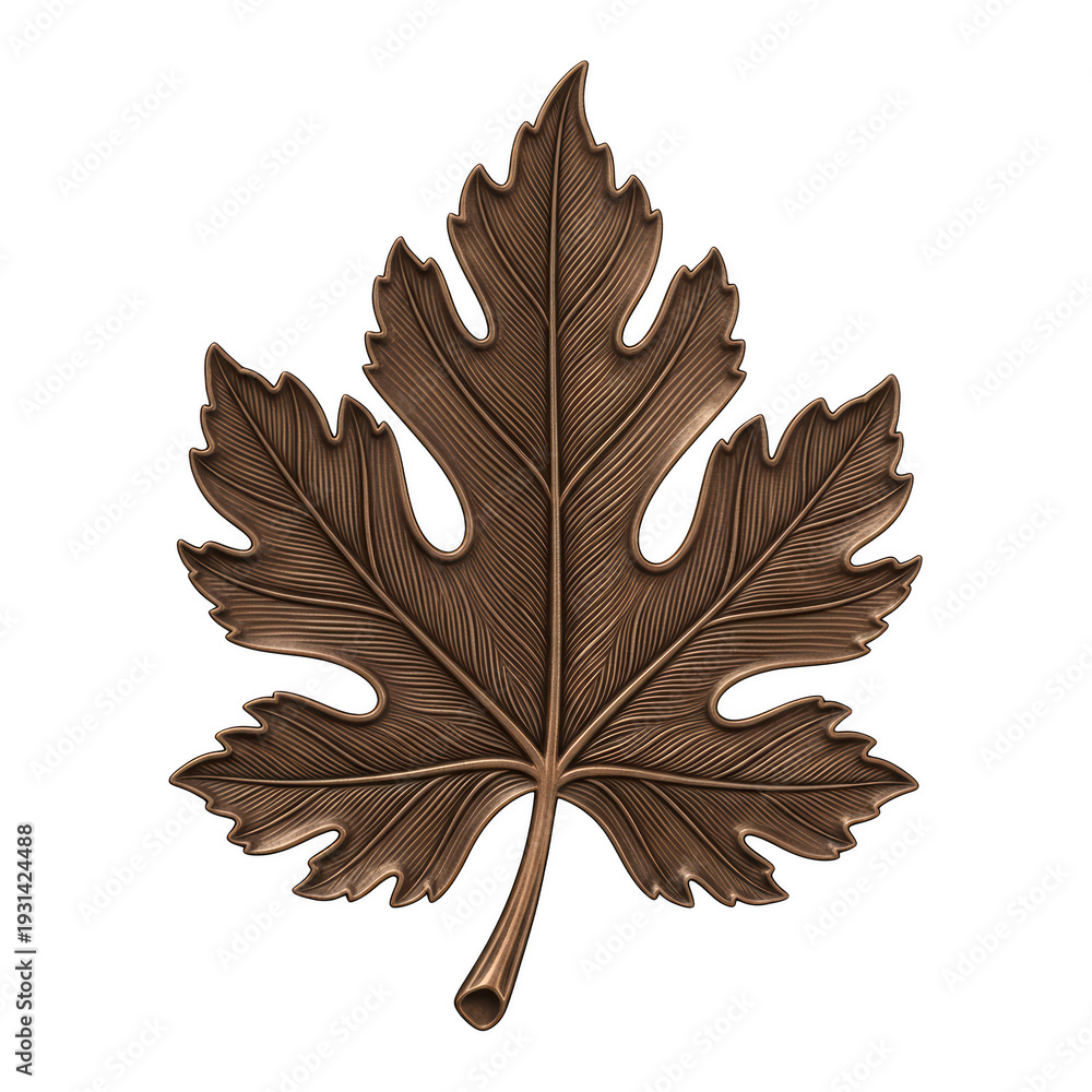 Obraz premium A detailed illustration of a single maple leaf with intricate vein patterns and autumnal tones