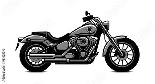 Classic American Cruiser Motorcycle Side View Illustration.