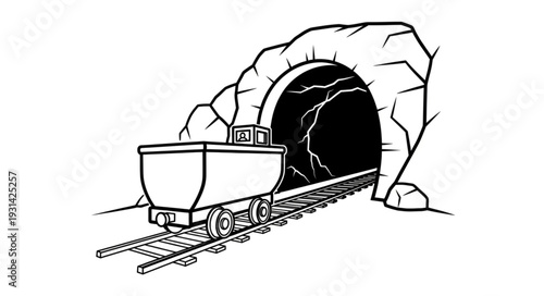 Mine Cart Emerging from Tunnel.