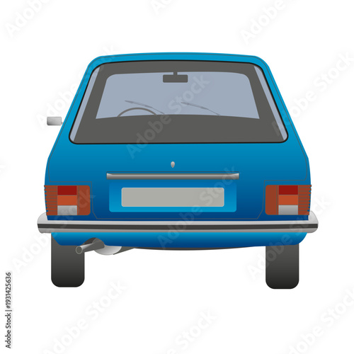 Véhicule de collection, de couleur bleue, vue de dos