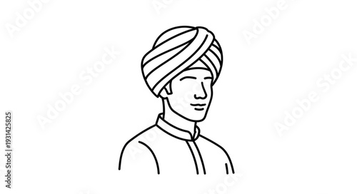 Man Wearing Turban Illustration Portrait.