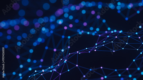 Abstract technology background big data visualization analysis network connection geometric dots and lines particles plexus structure. Science background. 3d rendering.