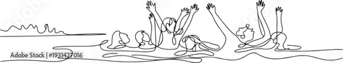 Continuous Line Drawing People Drowning on the Beach. Summer Icon. one line art icon drawing vector