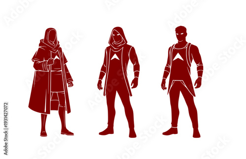 Cyber Goth and Future Medieval Fashion Silhouette, Avant Garde Urban Techwear Character Design Vector Art