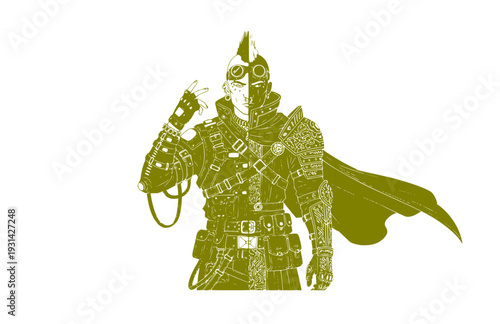 Cyber Goth and Future Medieval Fashion Silhouette, Avant Garde Urban Techwear Character Design Vector Art