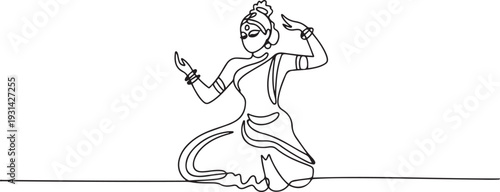Bharatanatyam dance continuous line drawing doodle icon. one line art icon drawing vector