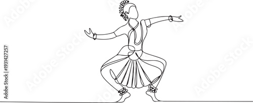 Bharatanatyam dance continuous line drawing doodle icon. one line art icon drawing vector