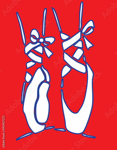 Elegant Line Art Ballet Pointe Shoes on Red Background