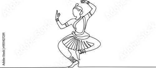 Bharatanatyam dance continuous line drawing doodle icon. one line art icon drawing vector