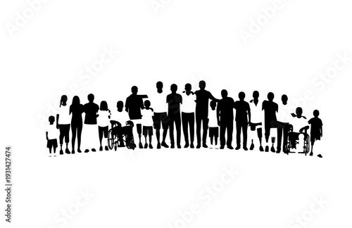 Inclusion and Community Unity Silhouette, Diverse People with Prosthetics Standing in Solidarity Vector Illustration