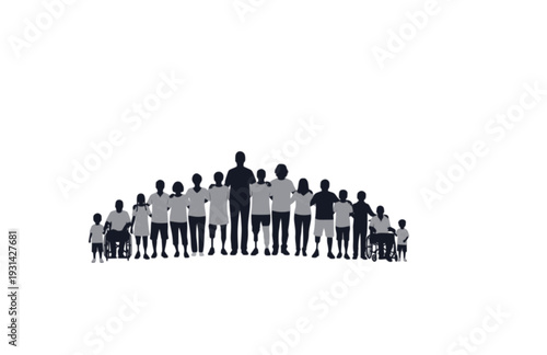 Inclusion and Community Unity Silhouette, Diverse People with Prosthetics Standing in Solidarity Vector Illustration