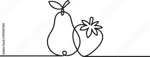 Continuous one line drawing of pear and strawberry vector design. pear and strawberry single line art vector illustration. one line art icon drawing vector