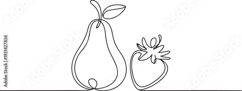 Continuous one line drawing of pear and strawberry vector design. pear and strawberry single line art vector illustration. one line art icon drawing vector