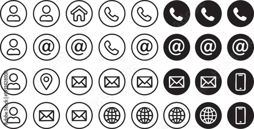 Business card icon set. Containing contact information, name, address, phone, e-mail, location, website, telephone, mail and more. Vector illustration