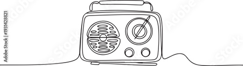 Continuous one line drawing of retro classic radio player. World radio day concept in single line vector illustration. one line art icon drawing vector