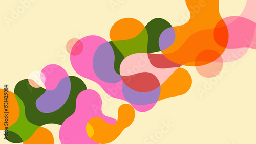 Bright overlapping organic blobs create a vibrant abstract background full of energy and creativity. Ideal for modern branding, youth marketing, posters, social media visuals,  dynamic design projects