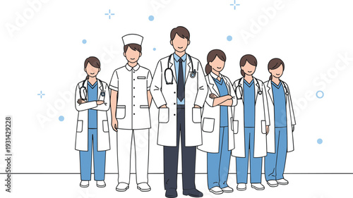 Medical team standing together doctors and nurses healthcare workers group hospital staff vector illustration concept