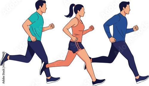 Men and woman running together jogging fitness training outdoor sport activity vector illustration concept