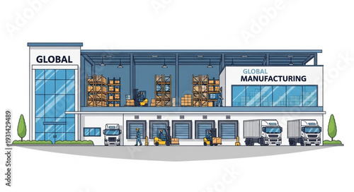 Modern Industrial Warehouse Facility Building.