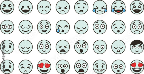 Set of vector illustration of various emotions, emoji, and expressions