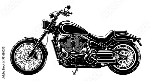 Classic Black Motorcycle Side View Illustration.