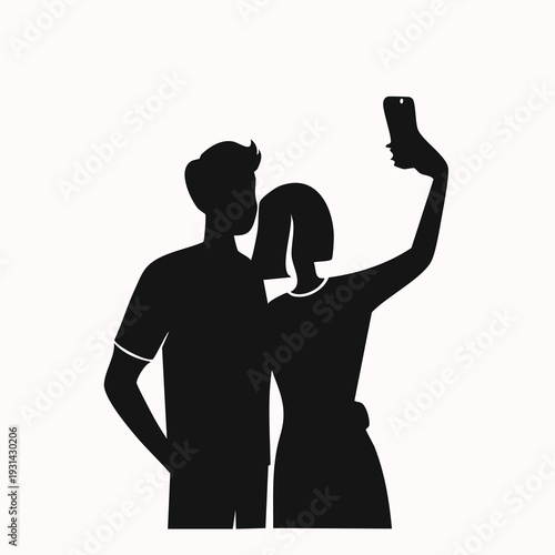 Couple taking selfie together standing closely in modern outdoor setting