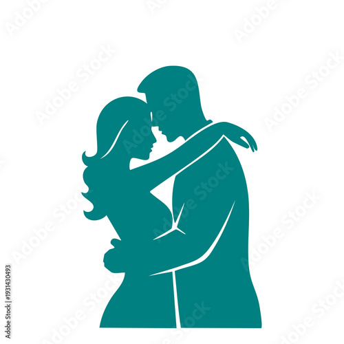 Couple Embracing Tenderly in a Romantic Illustration from a Close-Up Viewpoint