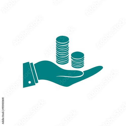 A hand holding stacks of coins in a financial transaction scene illustration