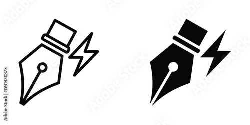 Fountain Pen Lightning Icon Creative Power Symbol