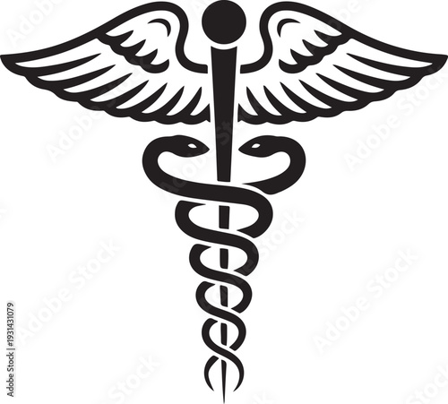 Medical sign, Medical symbol, Medical Snake Caduceus Logo, Caduceus sign, caduceus symbol. black art icon drawing vector
