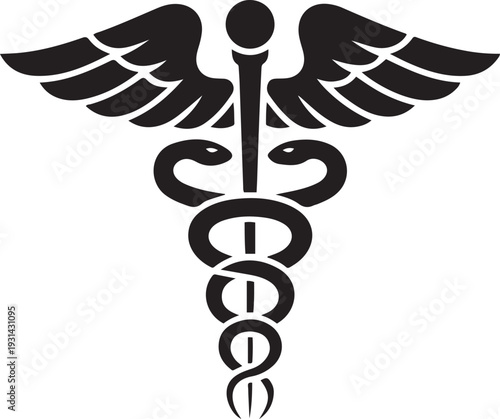 Medical sign, Medical symbol, Medical Snake Caduceus Logo, Caduceus sign, caduceus symbol. black art icon drawing vector