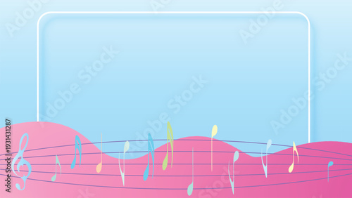 Pastel Music background with Waving melody lines and musical note.