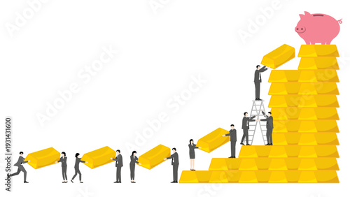 Business Team Delivering Gold Bars in Financial Pipeline Building Wealth Accumulation Capital Flow and Investment Growth Concept