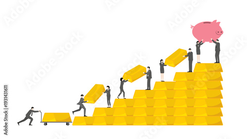Business Team Completing Gold Wealth Pyramid and Lifting Savings Goal Representing Financial Freedom Prosperity Success and Investment Achievement Concept