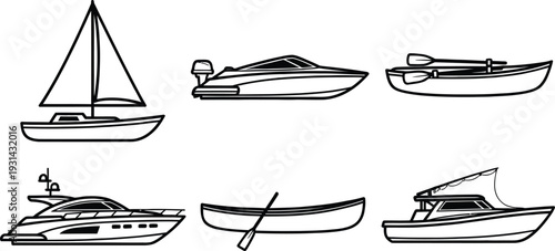 Set of 7 boat icons vector