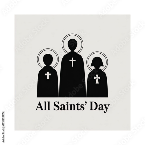 Simple graphic depicting three figures with halos for all saints day