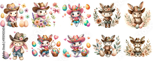 Cowgirl Easter Bunny Clipart Collection