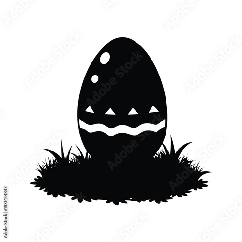 easter egg standing on grass silhouette vector illustration, Silhouette of an easter egg with grass design, elegant vector illustration