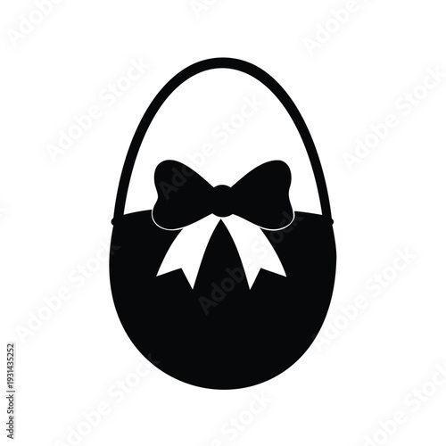 easter egg basket with bow silhouette vector illustration, Easter basket with bow silhouette vector illustration for holiday and celebration design