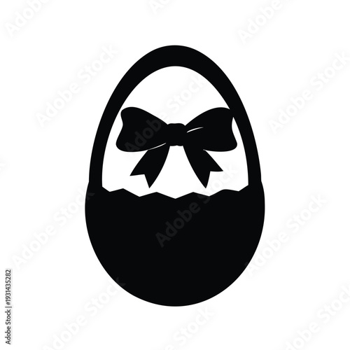 easter egg basket with bow silhouette vector illustration, Easter egg with bow silhouette vector illustration for holiday celebration design