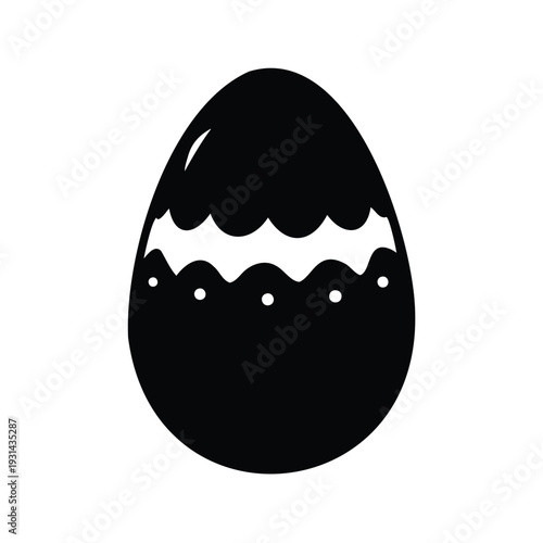 easter egg decorated silhouette vector illustration, Easter egg with wavy lines and dots silhouette vector illustration
