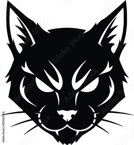 Silhouette of a cat's face with sharp ears and whiskers