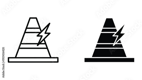 Traffic Cone Lightning Warning Icon Alert