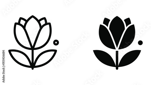 Flower Icon Line Art Silhouette Logo Commercial